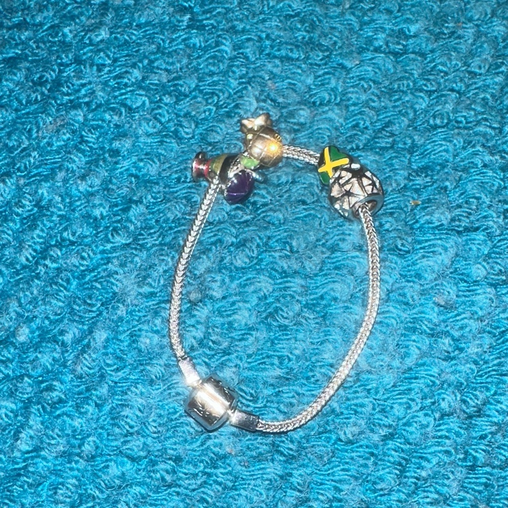 Silver Charm Bracelet with Multicolor Beads